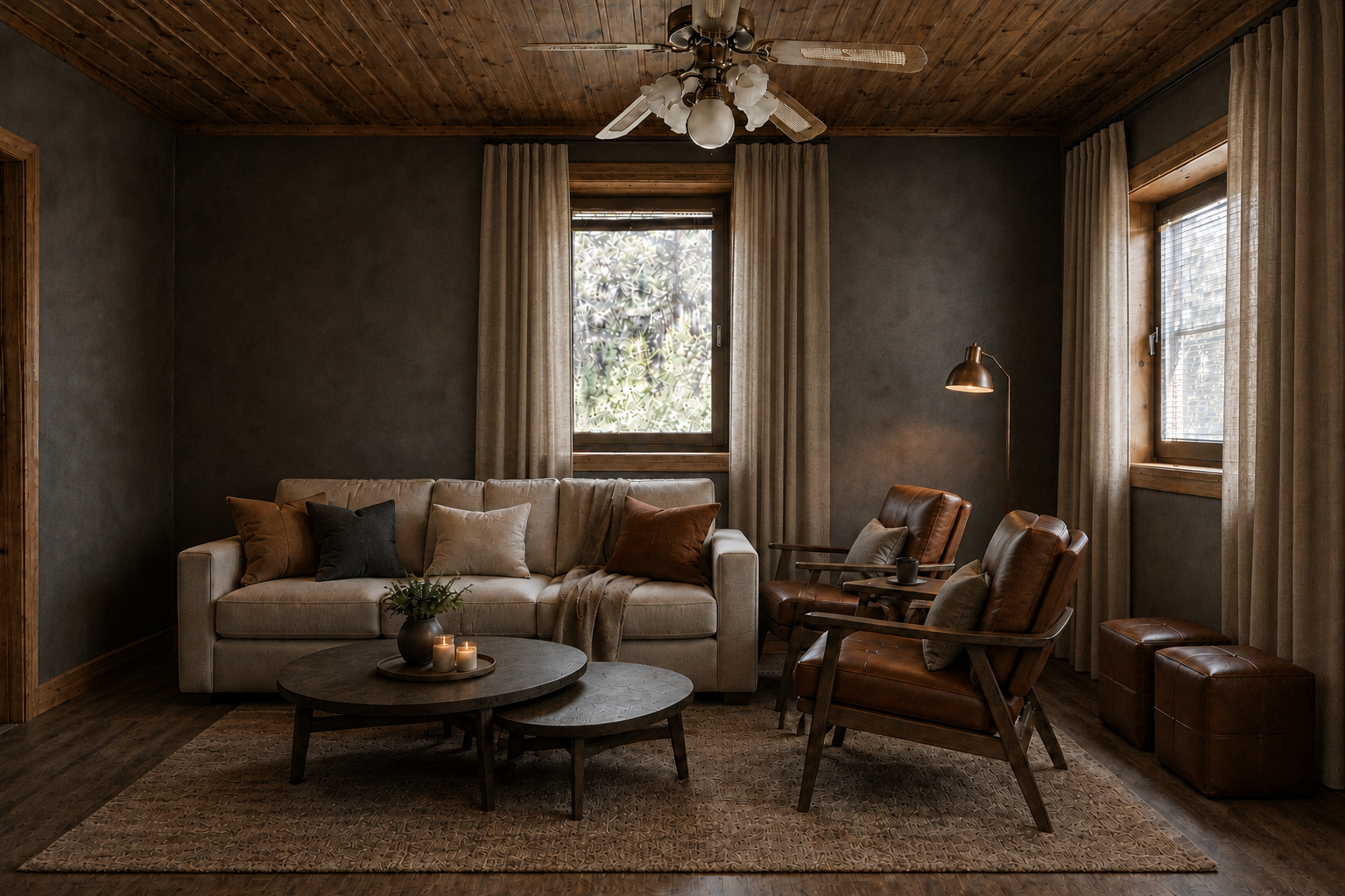 The living room, stove within reach