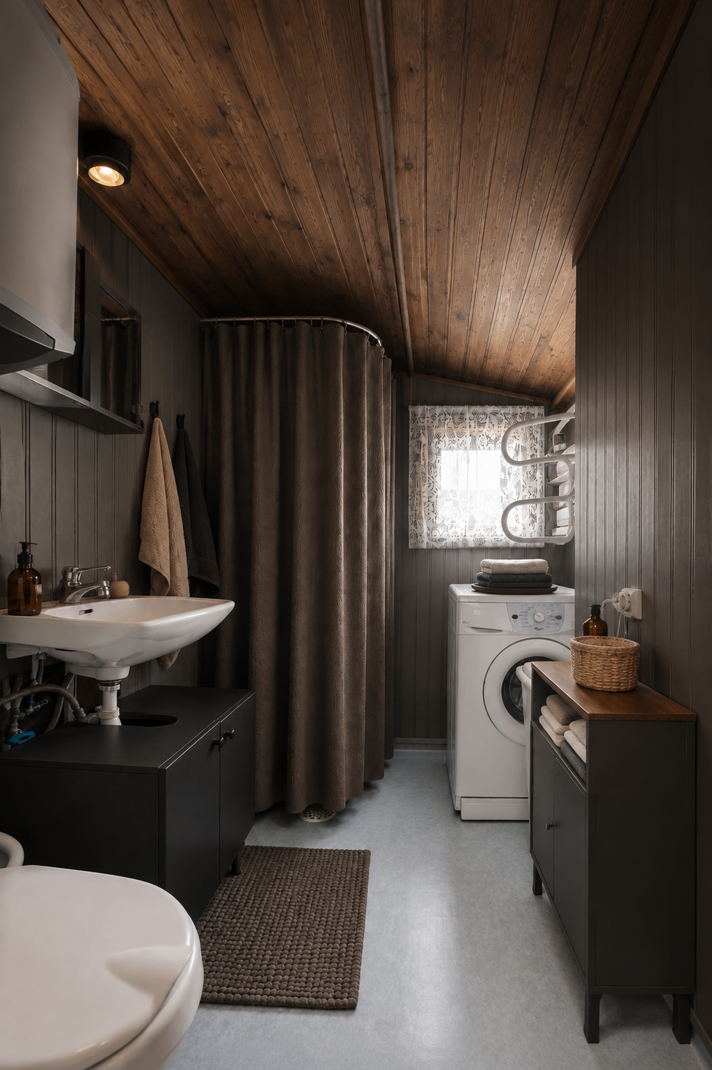 The bathroom, with washing machine